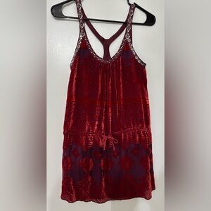 Free People Women Silk and Velvet Racerback Beaded Mini Dress Size 2 Boho
